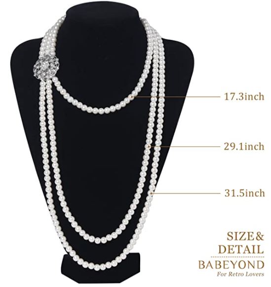 1920s Gatsby Pearl Necklace Vintage Bridal Pearl Necklace Earrings Jewelry Set Multilayer Imitation Pearl Necklace with Brooch
