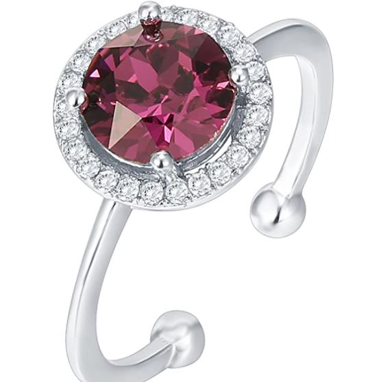 14K Gold Plated Swarovski Crystal Birthstone Ring - Adjustable Stackable Ring