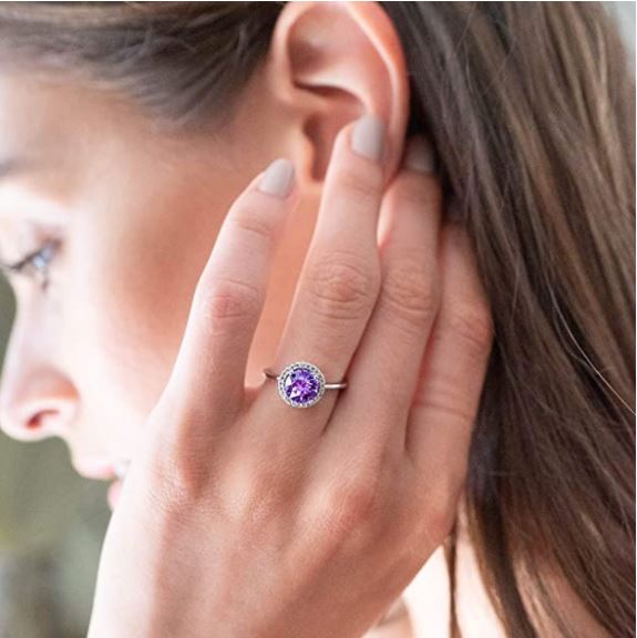 14K Gold Plated Swarovski Crystal Birthstone Ring - Adjustable Stackable Ring