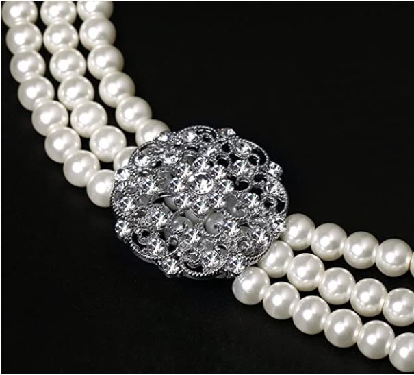 1920s Gatsby Pearl Necklace Vintage Bridal Pearl Necklace Earrings Jewelry Set Multilayer Imitation Pearl Necklace with Brooch