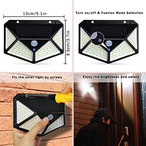 100 LED Solar Light Outdoor PIR Motion Sensor 3 Modes Wall Lamp Four-Sided Waterproof, Garden Yard, Patio Yard