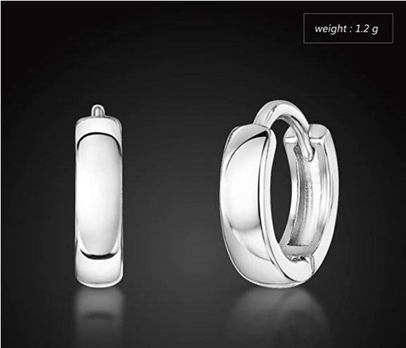 925 Sterling Silver Pair of Round Hinged Hoops - Sleeper Earrings