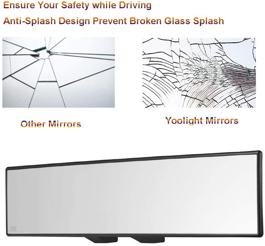 Yoolight Car Rearview Mirrors 3R Car Universal 12''Interior Clip On Panoramic Rear View Mirror Wide Angle Rear View Mirror (12 L x 2.8 H)