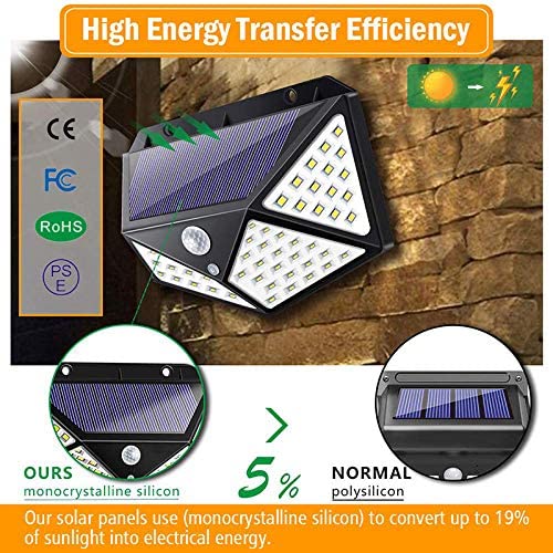 100 LED Solar Light Outdoor PIR Motion Sensor 3 Modes Wall Lamp Four-Sided Waterproof, Garden Yard, Patio Yard