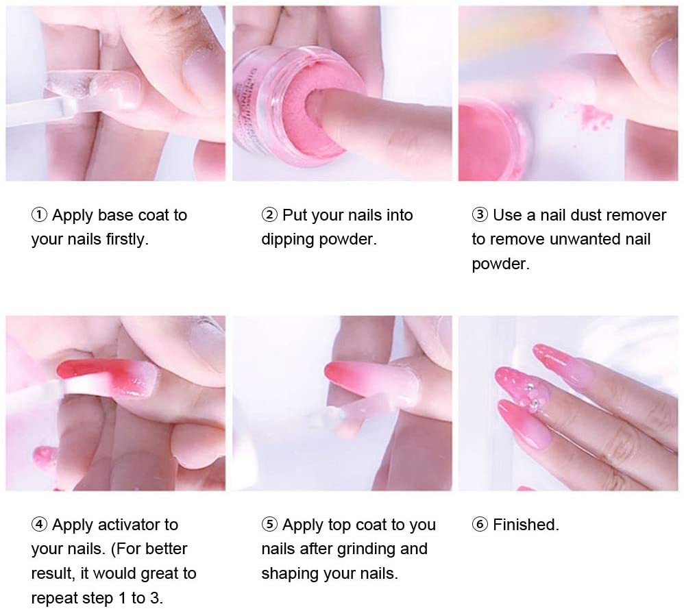 Adaskala 3-in-1 Dip Powder Nail Liquid Set Glue Kit Including Base Coat, Top Coat, Activator Nail Tools