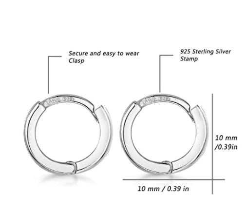 925 Sterling Silver Pair of Round Hinged Hoops - Sleeper Earrings