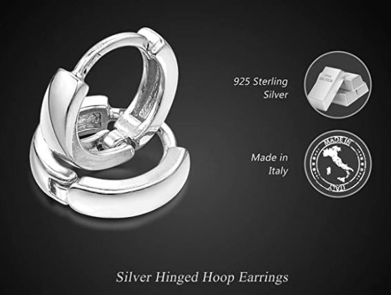 925 Sterling Silver Pair of Round Hinged Hoops - Sleeper Earrings