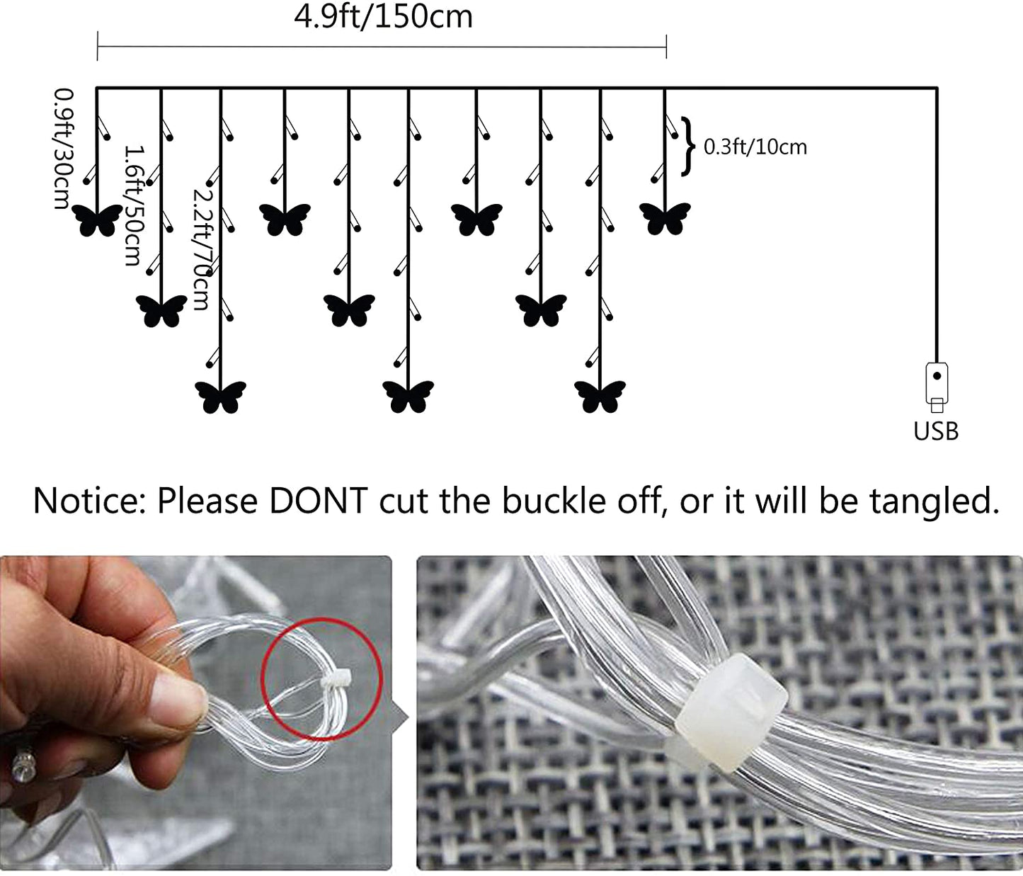 Decorman Curtain Lights 48 LED USB Powered 8 Modes Waterproof Window Curtain String Lights with 10 Butterflies Twinkle Lights for Christmas(Purple)