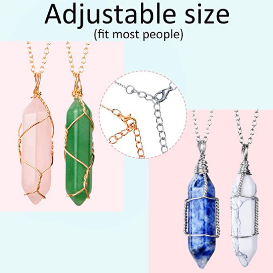 10 Pieces Hexagonal Crystal Pendant Necklace, Full Wire Wrap Gemstone Necklace for Women Girls