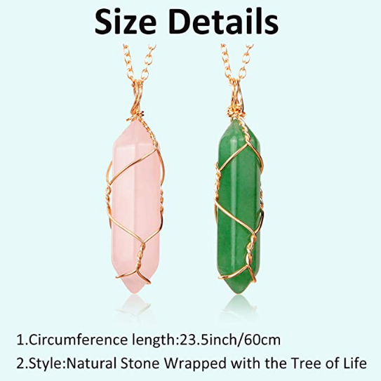 10 Pieces Hexagonal Crystal Pendant Necklace, Full Wire Wrap Gemstone Necklace for Women Girls