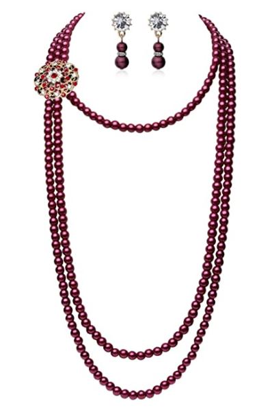 1920s Gatsby Pearl Necklace Vintage Bridal Pearl Necklace Earrings Jewelry Set Multilayer Imitation Pearl Necklace with Brooch