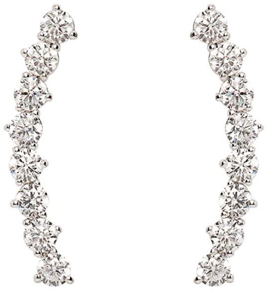 14K Gold Plated"Hearts & Arrows" Simulated Diamond Ear Crawler - Cuff Earrings Hypoallergenic Stud Ear Climber Jackets