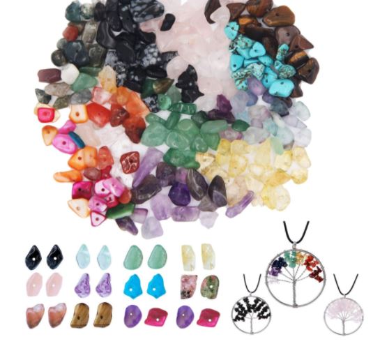 933Pcs Irregular Chips Stone Beads Kit with Ear Wire Spacers Elastic String Jump Rings for DIY Jewellery