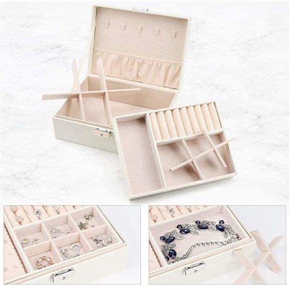 Jewellery Organizer Case Box Holder Storage Earring Ring Velvet Display Leather