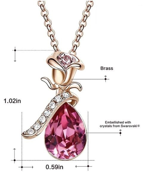 Women Pendant Necklace, Romantic Rose Her with Jewelry Gift Box, Valentines, Birthday, Anniversary