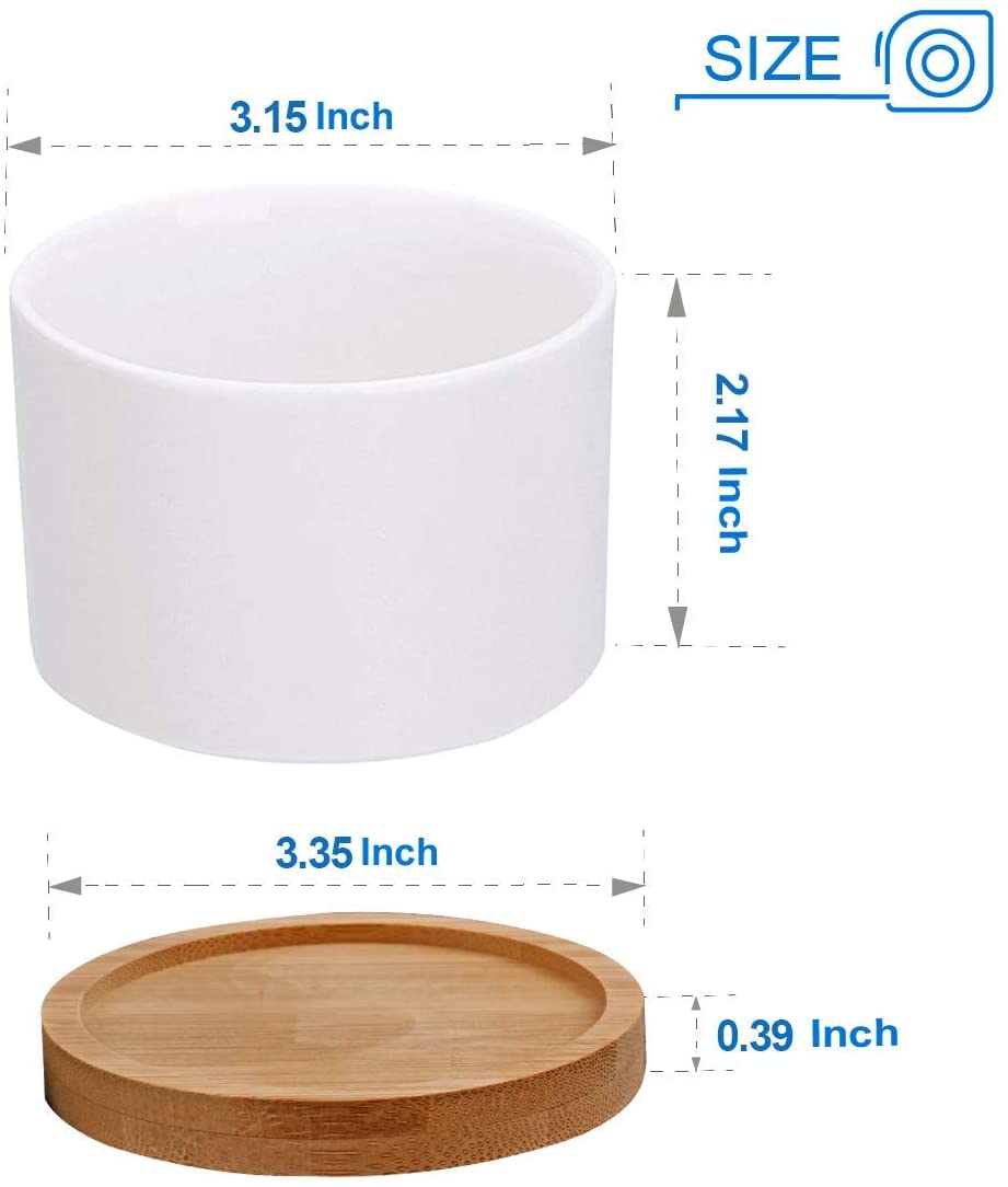 Succulent Planter ZOUTOG White Mini 3.15 inch Ceramic Flower Planter Pot with Bamboo Tray Pack of 4 (Plants NOT Included)