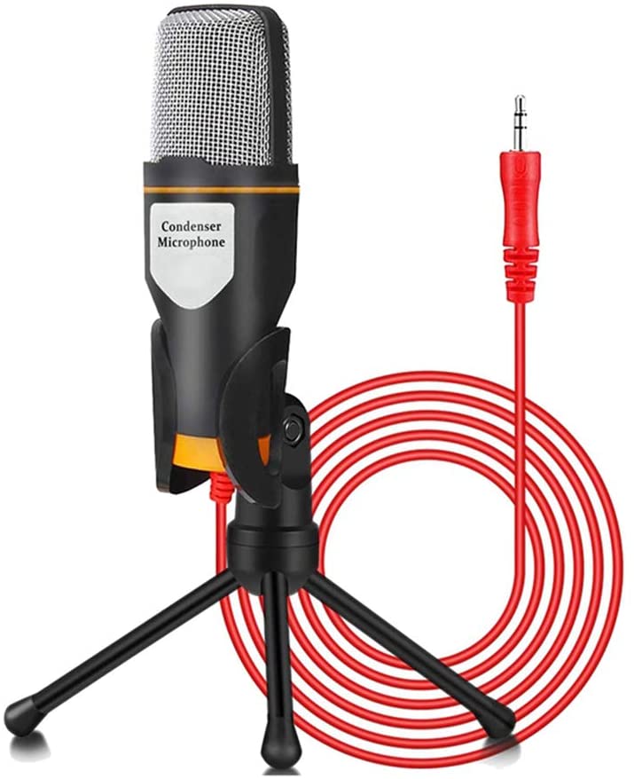 PC Microphone with Mic Stand,Professional 3.5mm Jack Recording Condenser for Video Recording, Streaming External Microphone for Lapto (Black)