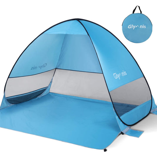 Glymnis Beach Tent Pop Up Tent Beach Sun Shelter Portable Sun Shade UPF 50+ for Outdoor Activities with Carry Bag Blue