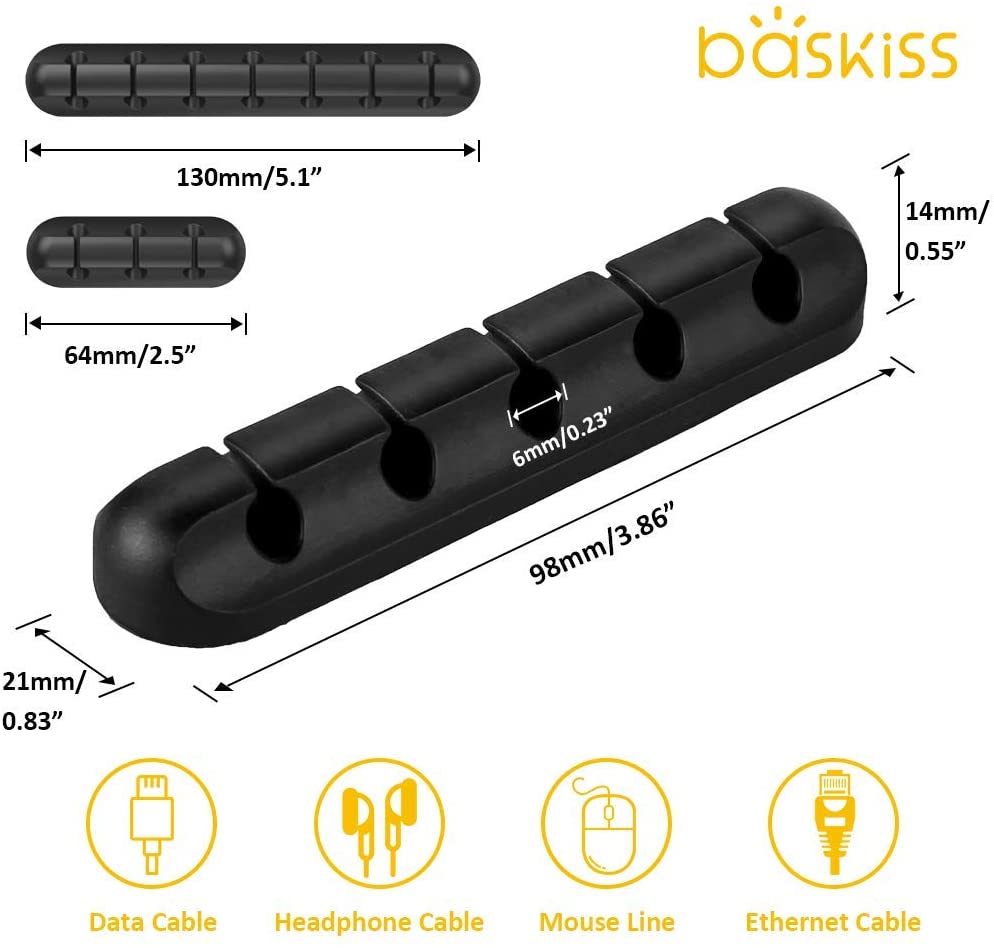 Cable Clips Cord Management Organizer, 3 Packs Adhesive Hooks (7, 5 and 3 Slots) (Black)