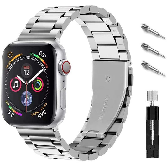 Ontube Bands Compatible with Apple Watch, Stainless Steel Link Bracelet Strap for Series SE/6/5/4/3/2/1 (42MM/44MM, Silver)