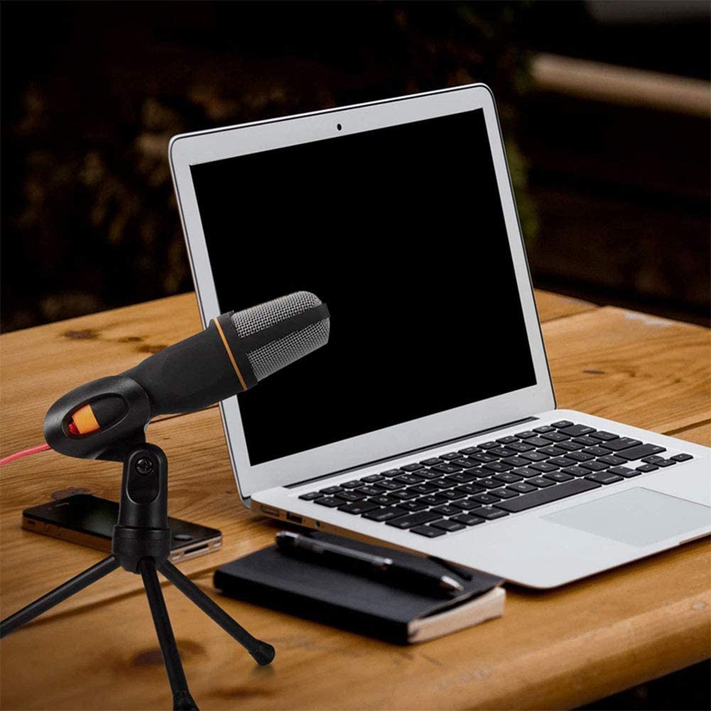 PC Microphone with Mic Stand,Professional 3.5mm Jack Recording Condenser for Video Recording, Streaming External Microphone for Lapto (Black)