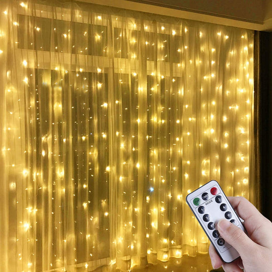Fairy Curtain Lights, Amaze-T 300 LED Window Curtain String Light Wedding Party Home Garden Bedroom Outdoor Indoor Wall Decorations (Warm White)