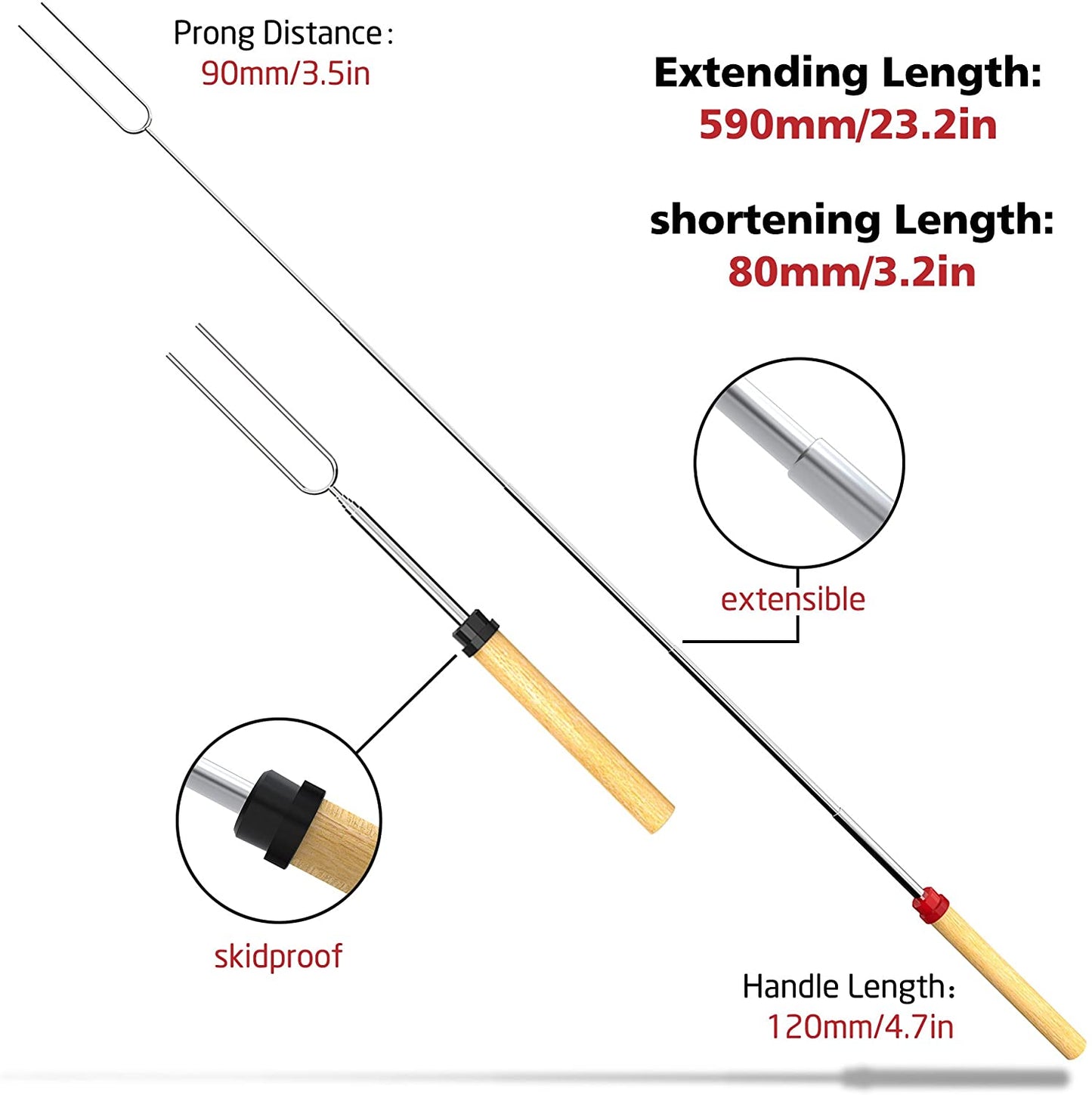 Marshmallow Roasting 8 Roasting Sticks 32 Inch Telescoping Extendable for BBQ and Outdoor(Pack of 8 Sticks)