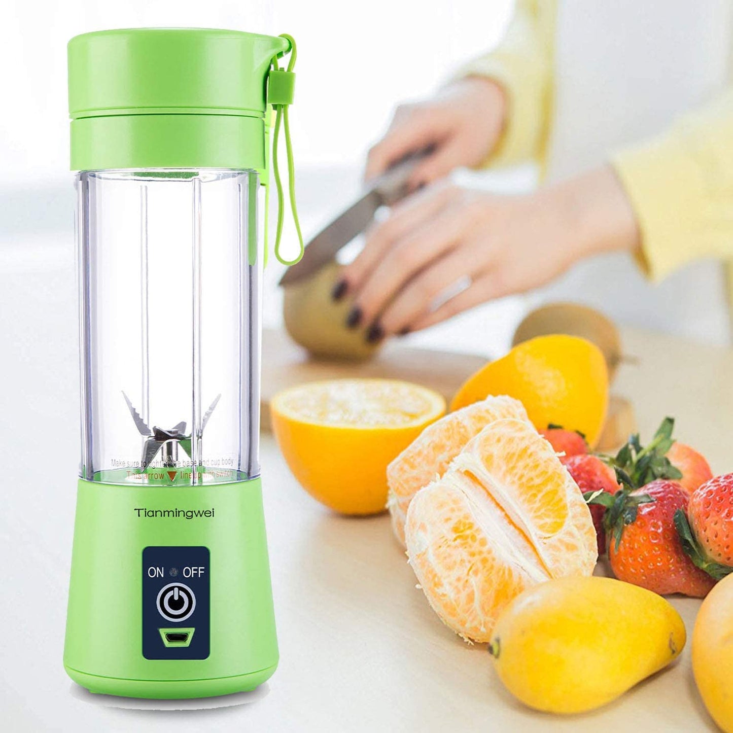 Portable blender Personal 6 Blades Juicer Cup Household Fruit Mixer, With Magnetic Secure Switch, USB Charger Cable 380ML(Green)