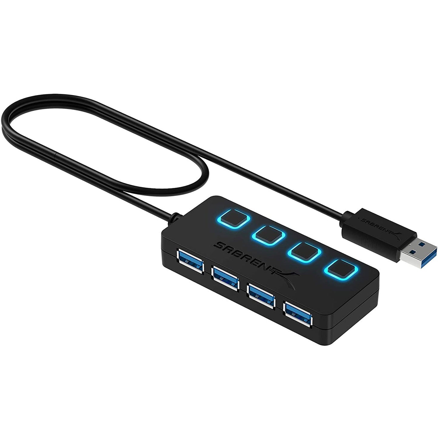 Sabrent 4-Port USB 3.0 Data Hub with Individual LED Power Switches | 2 Ft Cable | Slim & Portable (HB-UM43)