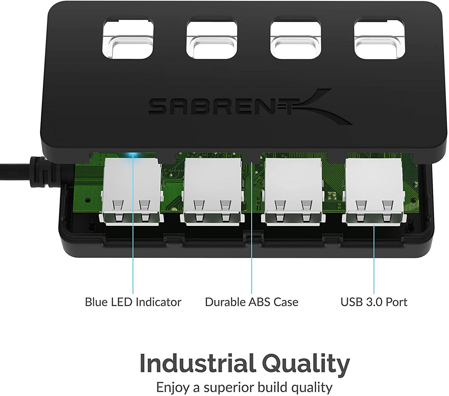 Sabrent 4-Port USB 3.0 Data Hub with Individual LED Power Switches | 2 Ft Cable | Slim & Portable (HB-UM43)