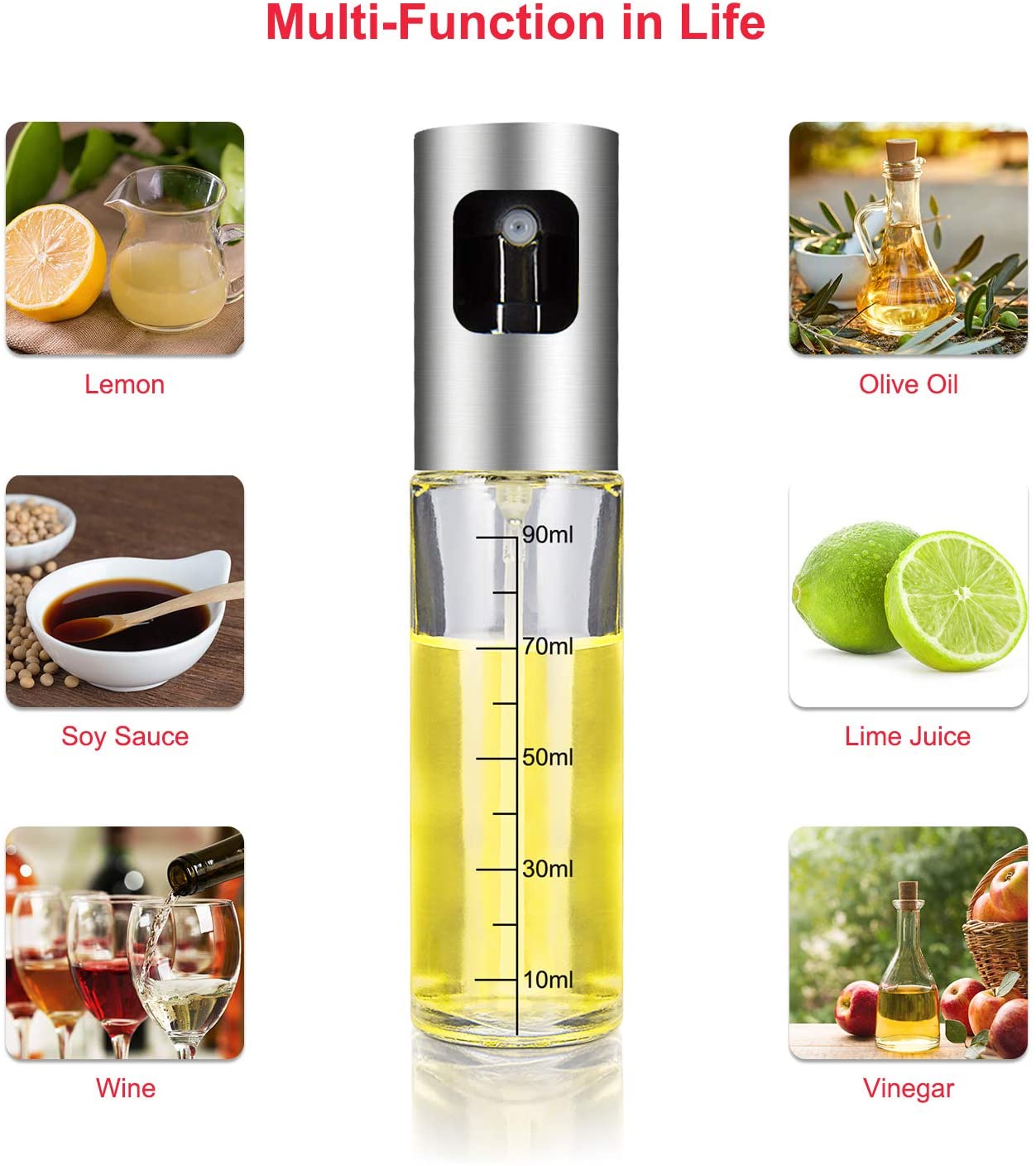 iTrunk Olive Oil Sprayer for Cooking 4 in 1 Refillable Oil and Vinegar Dispenser Bottle with Basting, Bottle, Brush and Oil Funnel