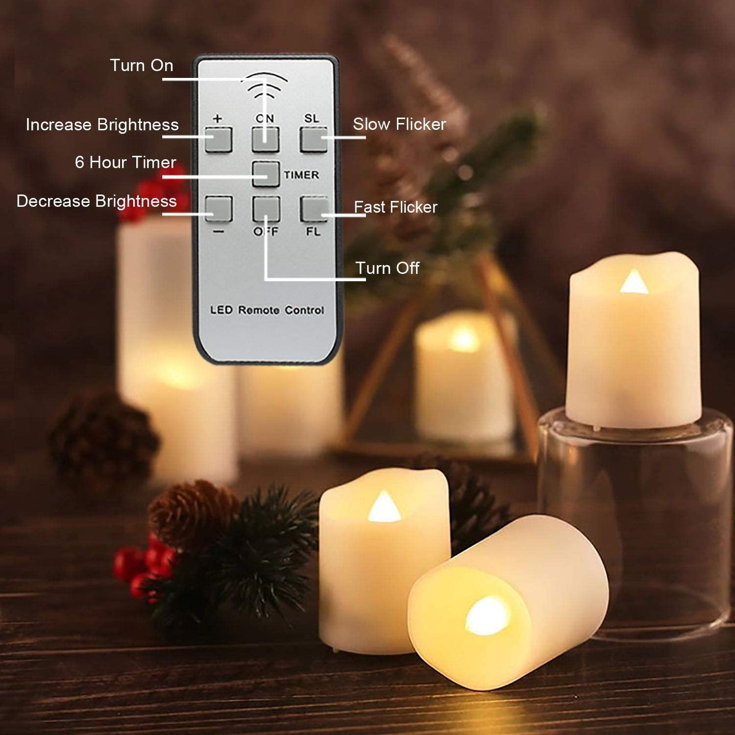 Homemory Rechargeable Flameless Candles with Remote, Battery, Timer, 6 PCS Electric Fake Candle in Warm White (USB Cable Included)