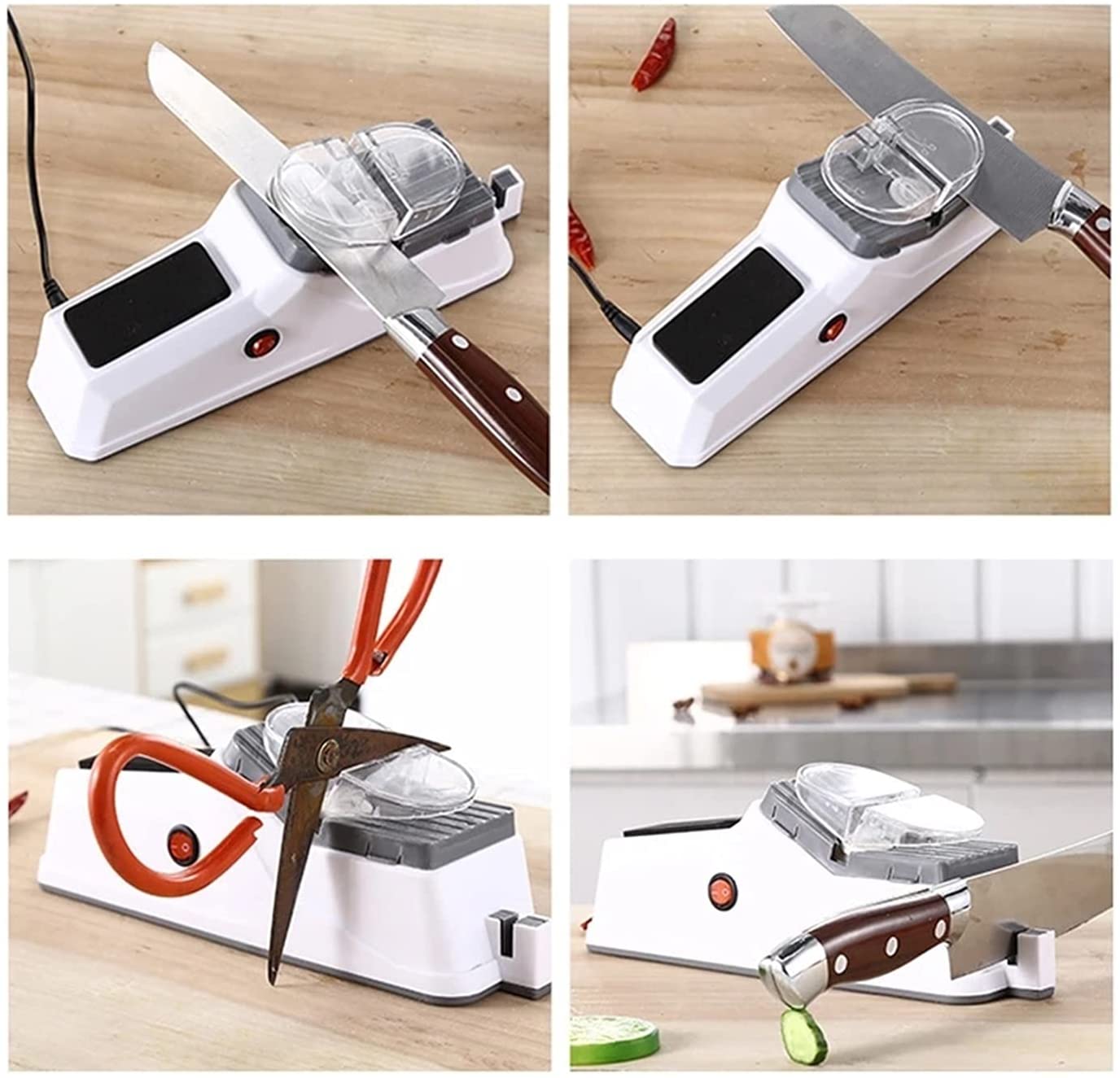 USB Electric Knife Sharpener Adjustable Kitchen Knife Tool Knife Scissors Sharpening White Medium-fine Grinding Blade (Color : White)