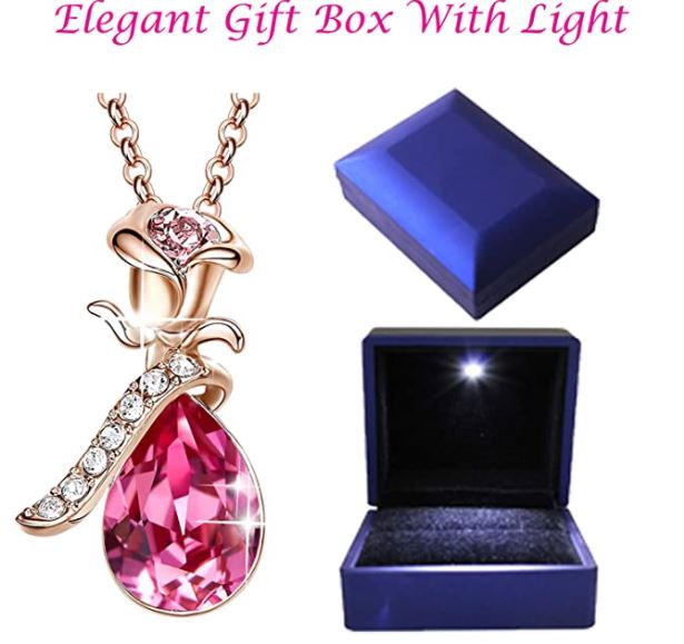 Women Pendant Necklace, Romantic Rose Her with Jewelry Gift Box, Valentines, Birthday, Anniversary