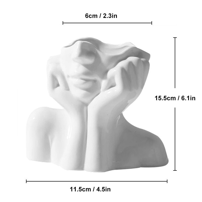 Modern Simple Ceramic Human Face Flower Vase Human Head Plant Flower Pot Nordic  Art Flower Creative Vase Home Living Room Decor