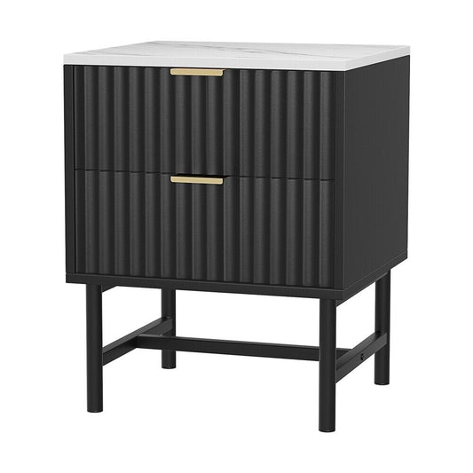 Bedside Table 2 Drawers Side Table (Black)