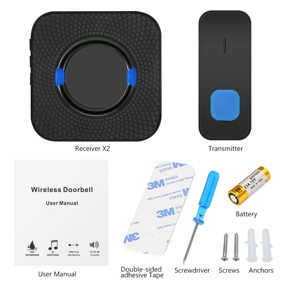 Wireless Door Bell Waterproof 300M Remote AU Plug Doorbell 1 Button 2 Receivers